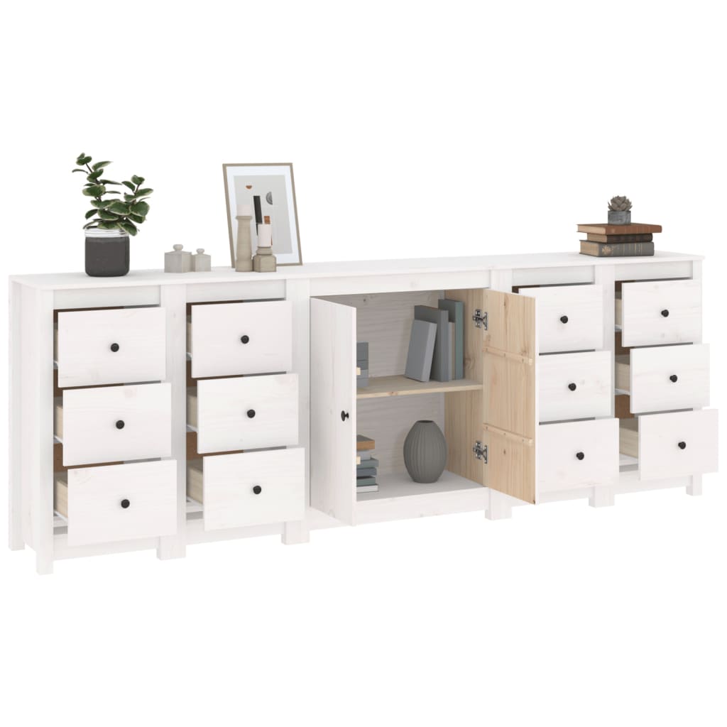 Credenza Bianca 230x35x80 cm in Legno Massello di Pino 3114085