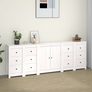 Credenza Bianca 230x35x80 cm in Legno Massello di Pino 3114085