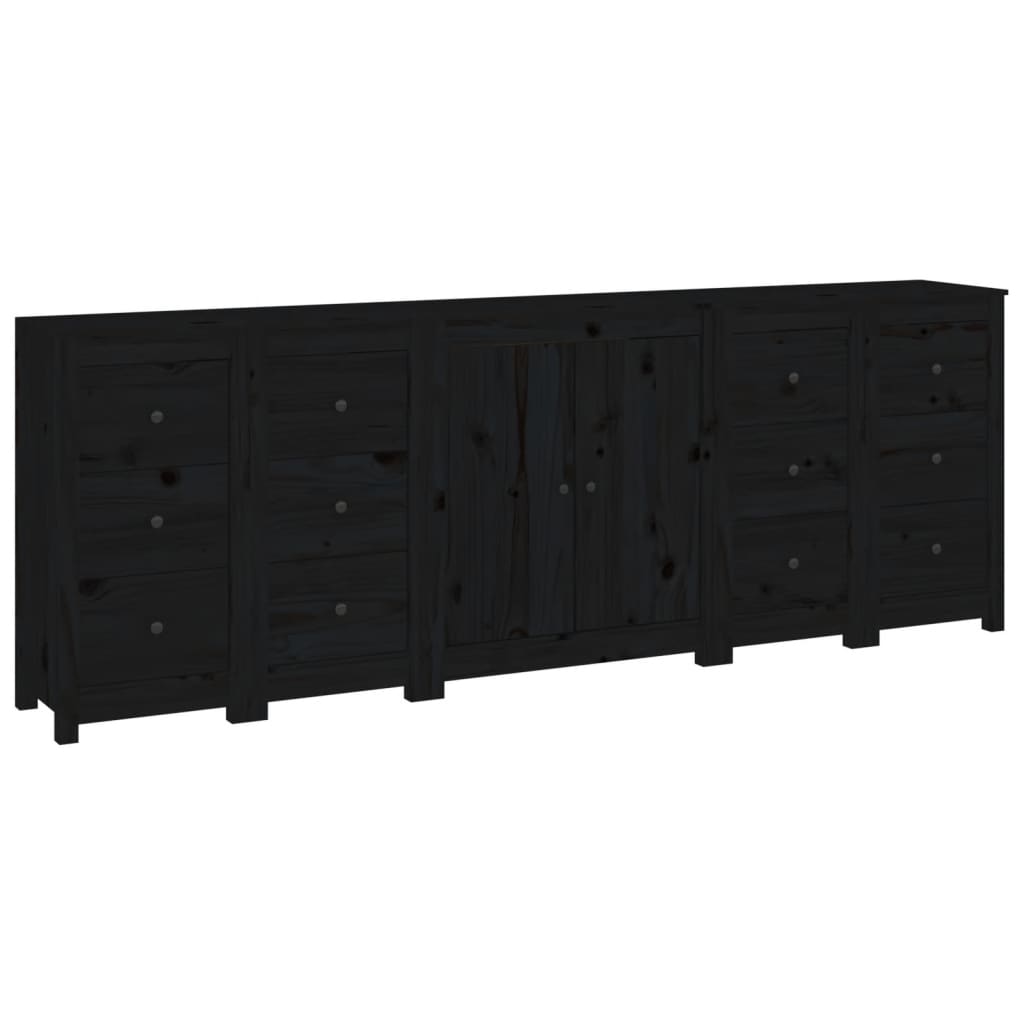 Credenza Nera 230x35x80 cm in Legno Massello di Pino 3114088