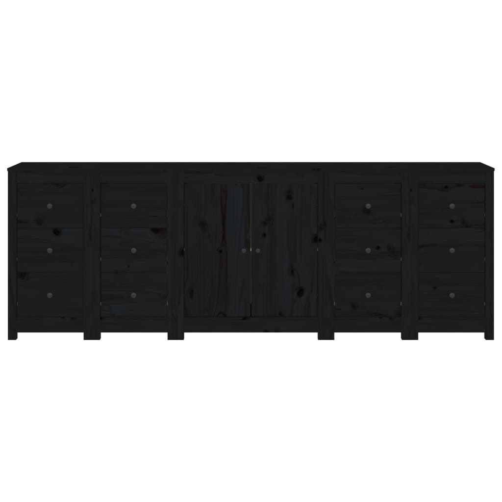 Credenza Nera 230x35x80 cm in Legno Massello di Pino 3114088