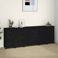 Credenza Nera 230x35x80 cm in Legno Massello di Pino 3114088