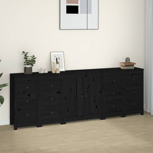 Credenza Nera 230x35x80 cm in Legno Massello di Pino 3114088