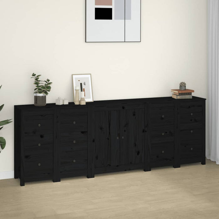 Credenza Nera 230x35x80 cm in Legno Massello di Pino 3114088