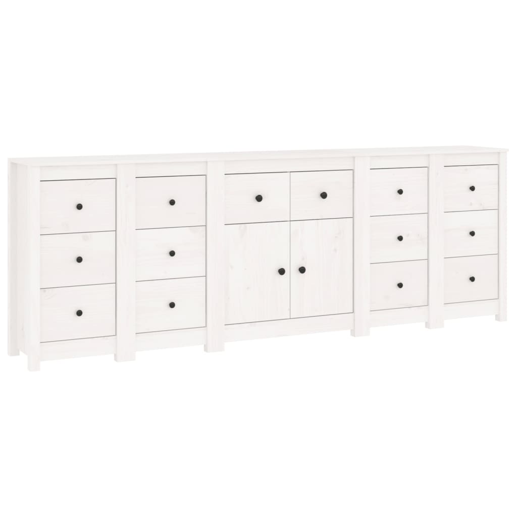 Credenza Bianca 230x35x80 cm in Legno Massello di Pino 3114090