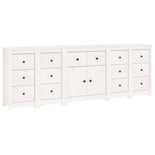 Credenza Bianca 230x35x80 cm in Legno Massello di Pino 3114090