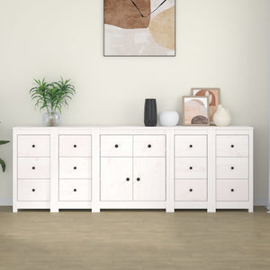 Credenza Bianca 230x35x80 cm in Legno Massello di Pino 3114090