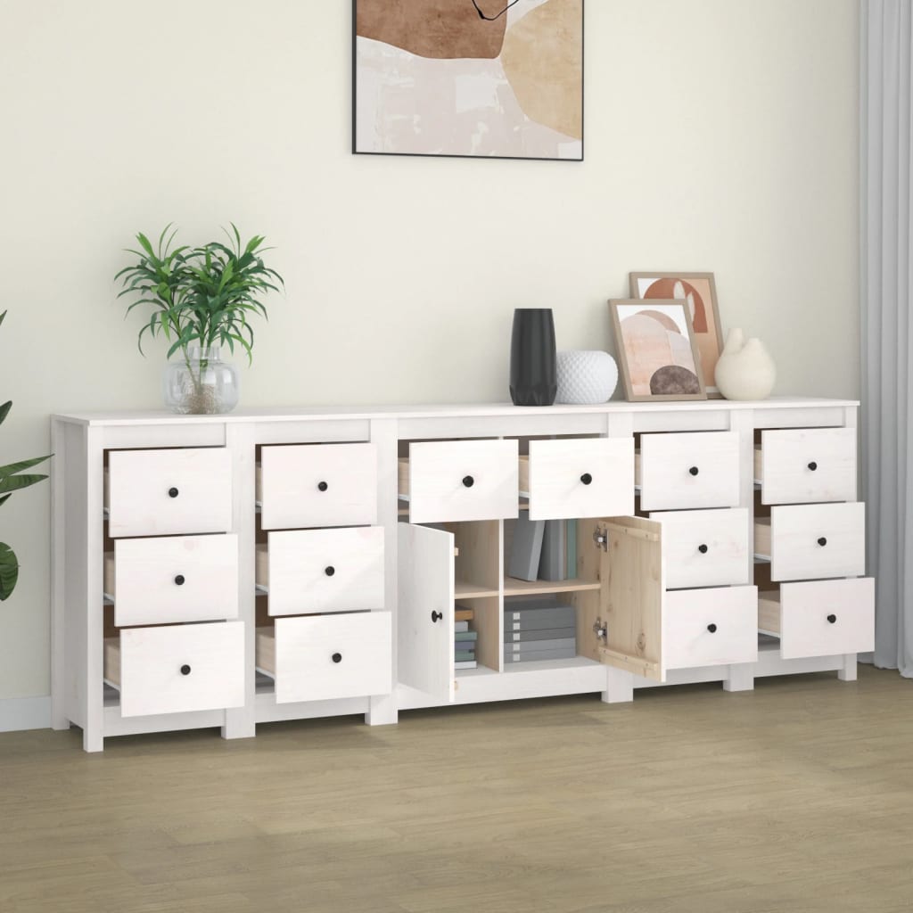 Credenza Bianca 230x35x80 cm in Legno Massello di Pino 3114090