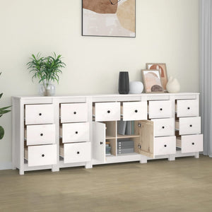 Credenza Bianca 230x35x80 cm in Legno Massello di Pino 3114090