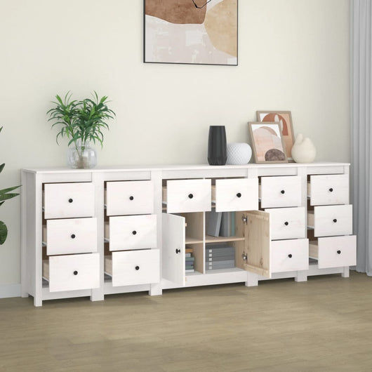 Credenza Bianca 230x35x80 cm in Legno Massello di Pino 3114090