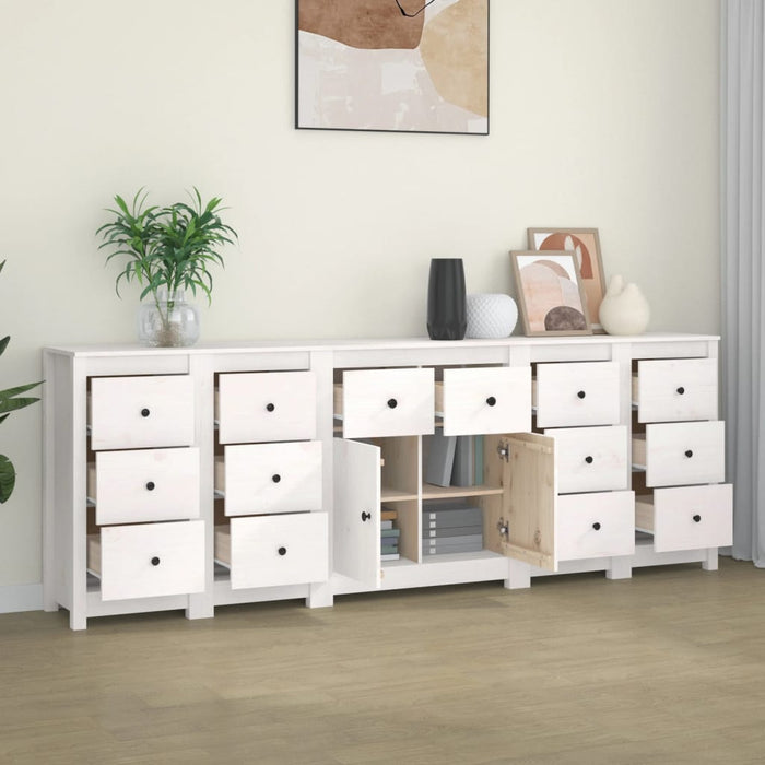 Credenza Bianca 230x35x80 cm in Legno Massello di Pino 3114090