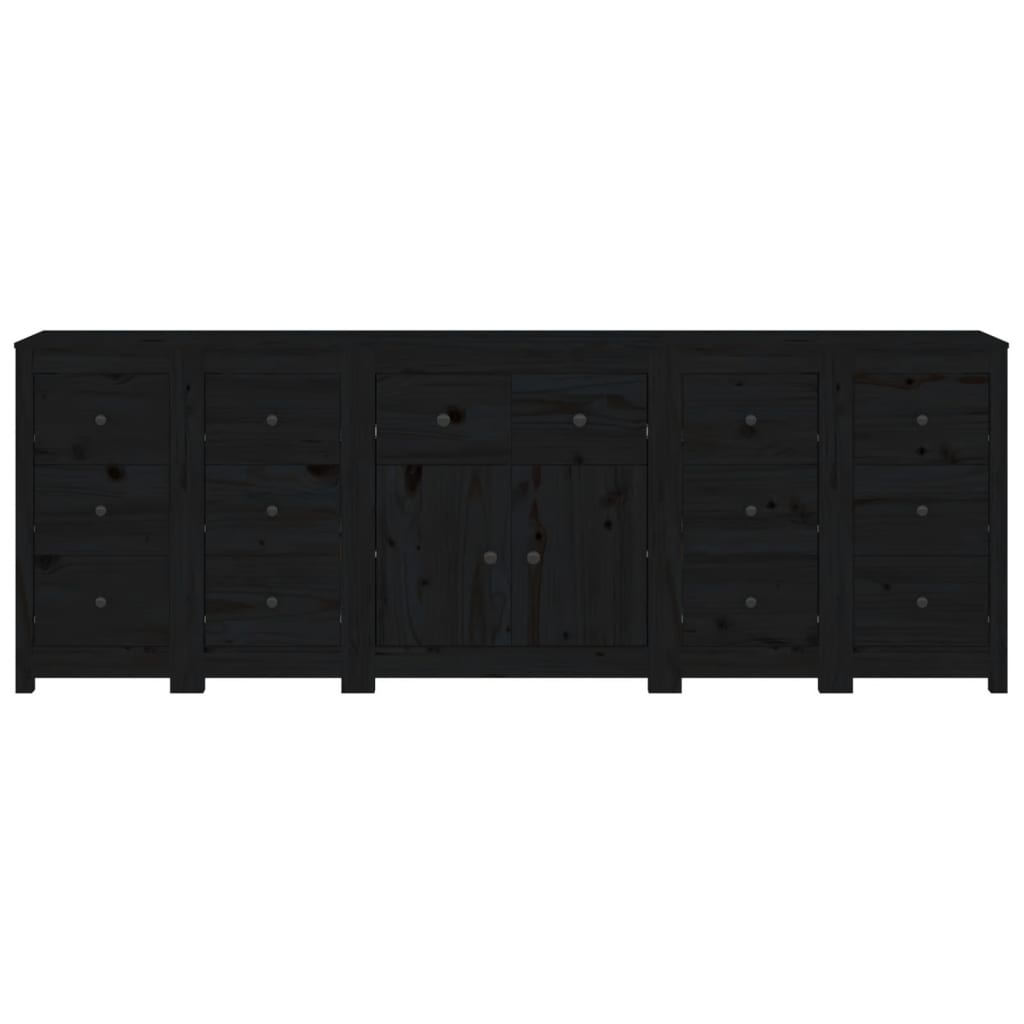 Credenza Nera 230x35x80 cm in Legno Massello di Pino 3114093