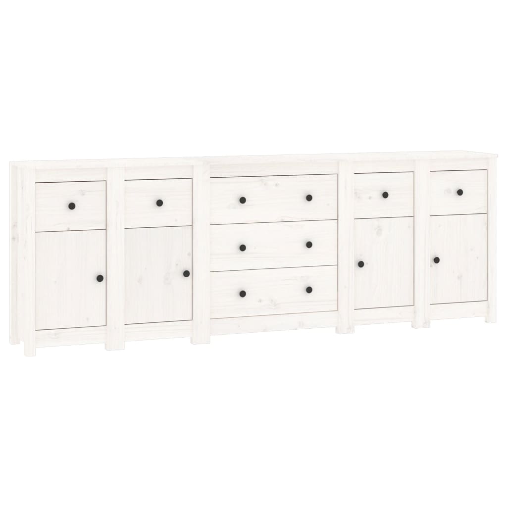 Credenza Bianca 230x35x80 cm in Legno Massello di Pino 3114095