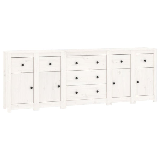 Credenza Bianca 230x35x80 cm in Legno Massello di Pino 3114095