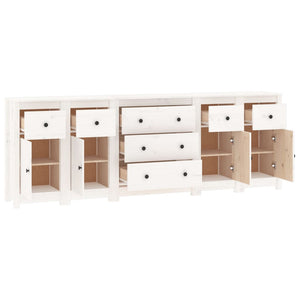 Credenza Bianca 230x35x80 cm in Legno Massello di Pino 3114095
