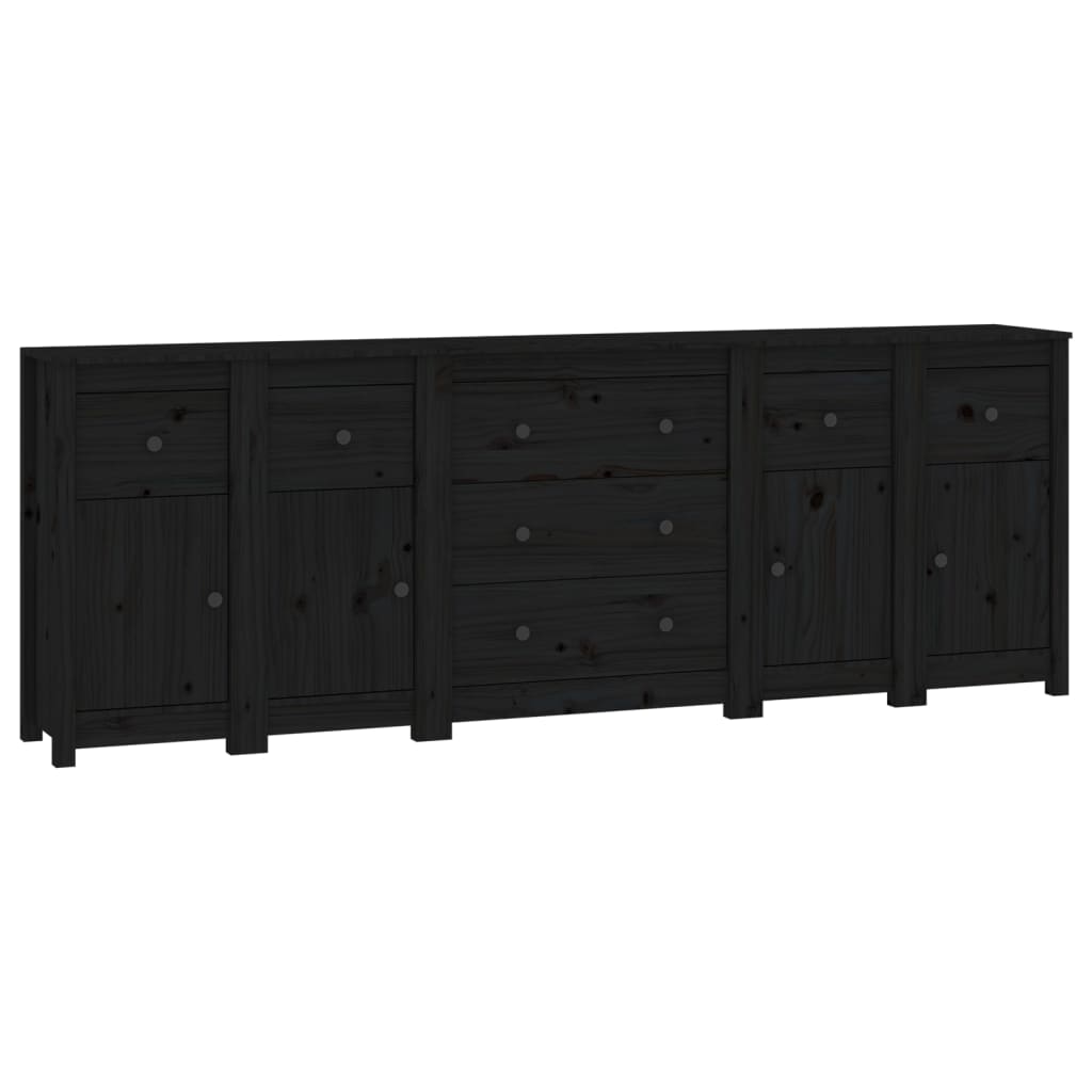 Credenza Nera 230x35x80 cm in Legno Massello di Pino 3114098