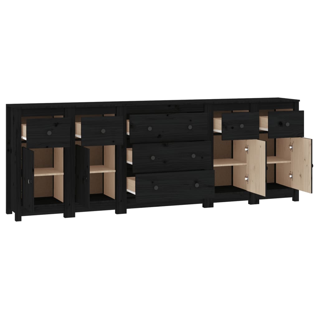 Credenza Nera 230x35x80 cm in Legno Massello di Pino 3114098