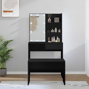 Set Tavolo da Toeletta con LED Nero in Legno Multistrato 3114108