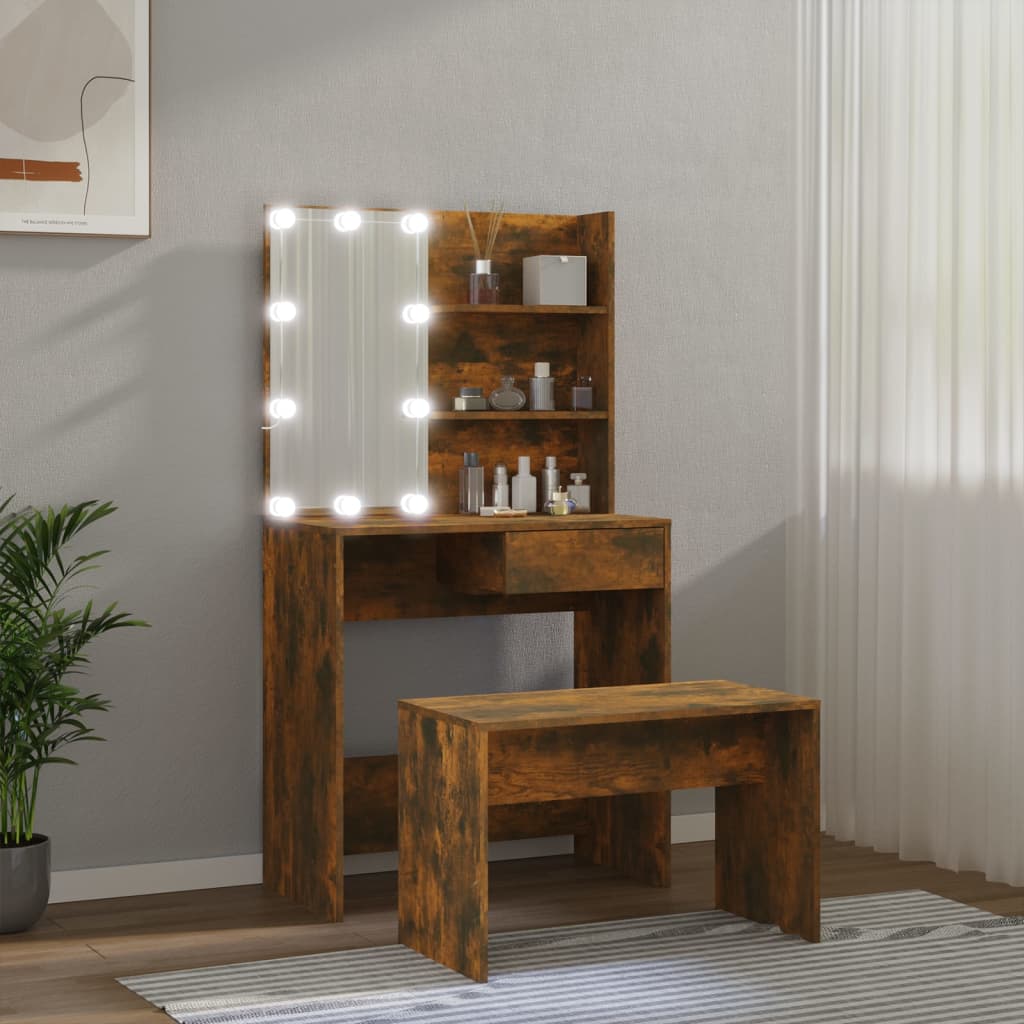 Set Tavolo da Toeletta con LED Rovere Fumo in Legno Multistrato cod mxl 65356