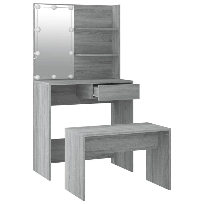 Set Tavolo da Toeletta con LED Grigio Sonoma Legno Multistrato 3114113