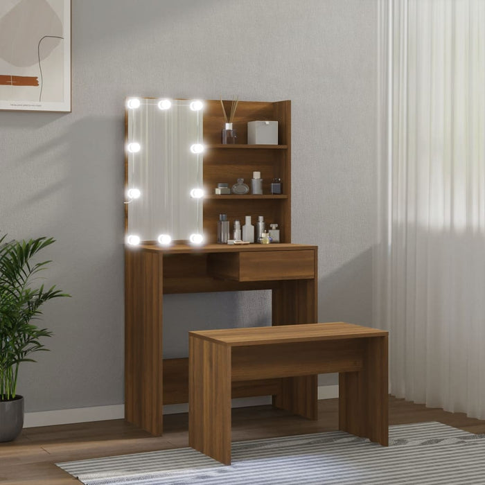 Set Tavolo da Toeletta con LED Rovere Marrone Legno Multistrato cod mxl 72020