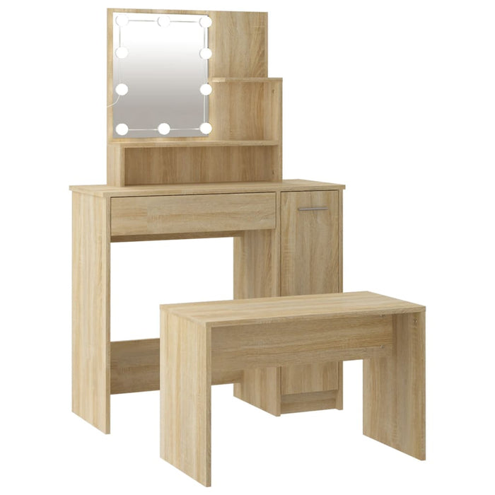 Set Tavolo da Toeletta con LED Rovere Sonoma Legno Multistrato 3114117