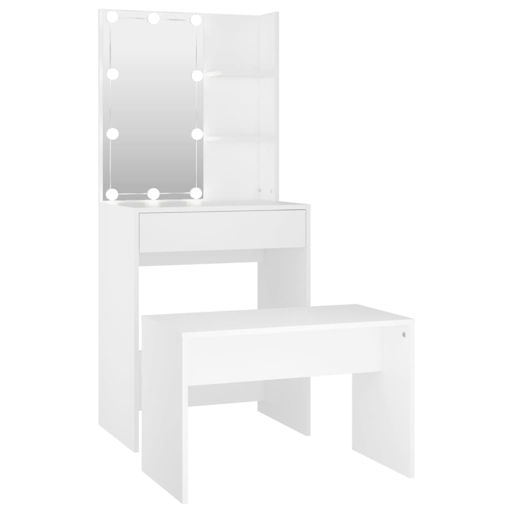 Set toeletta con sgabello led 60 x 40 x 140 cm legno composito bianco 02_0006250