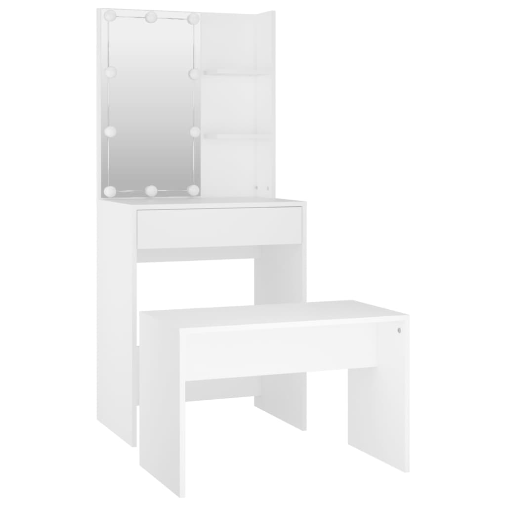 Set toeletta con sgabello led 60 x 40 x 140 cm legno composito bianco 02_0006250