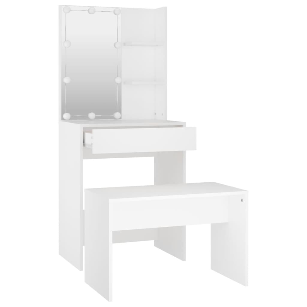 Set toeletta con sgabello led 60 x 40 x 140 cm legno composito bianco 02_0006250
