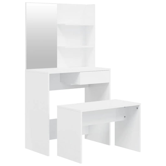 Set Tavolo da Toeletta Bianco Lucido 74,5x40x141 cm
