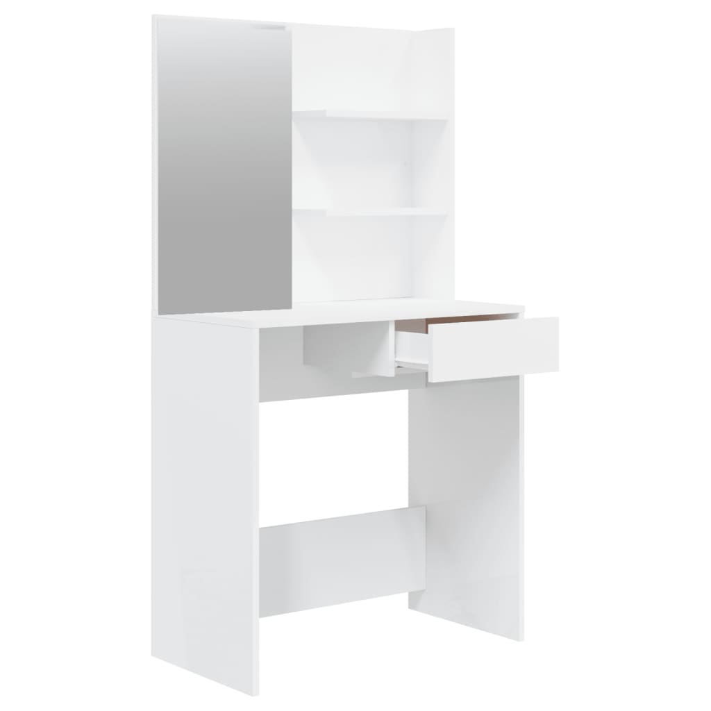 Set Tavolo da Toeletta Bianco Lucido 74,5x40x141 cm