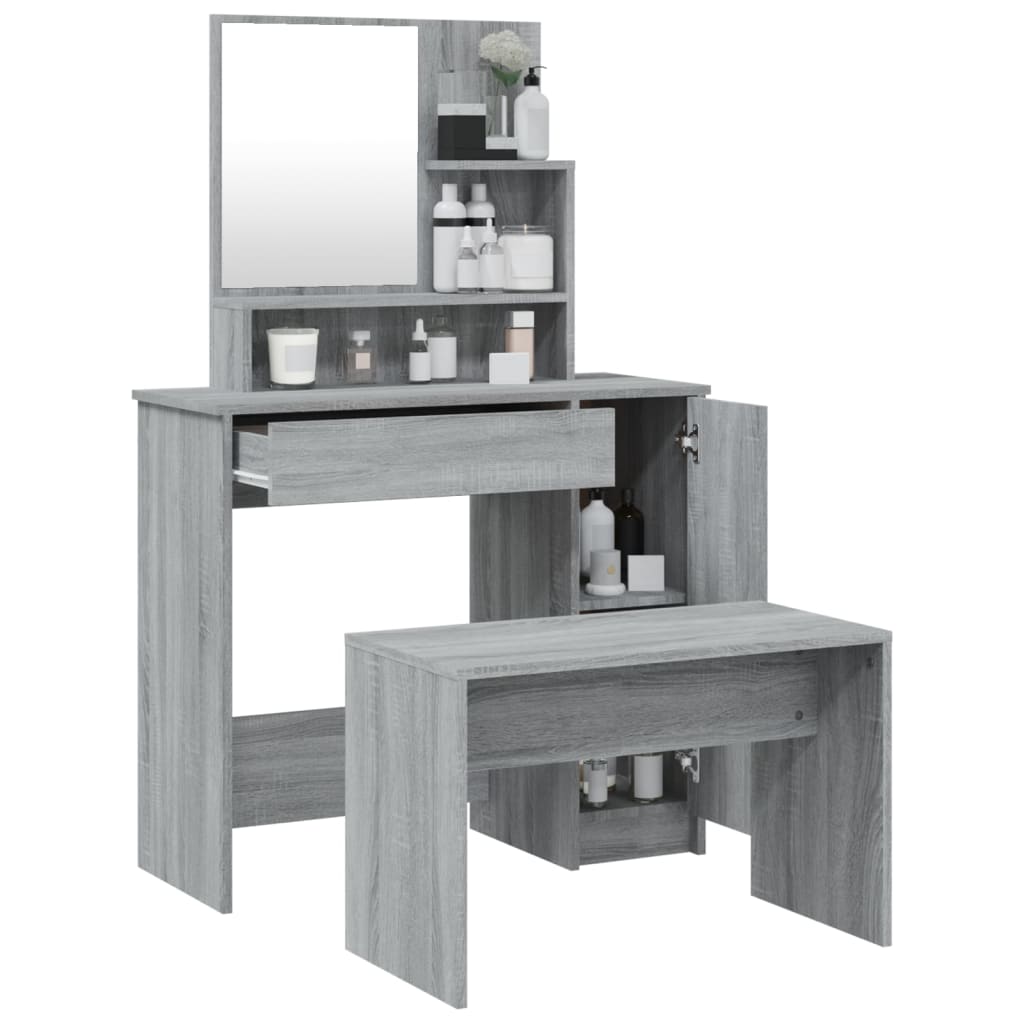 Set Tavolo da Toeletta Grigio Sonoma 86,5x35x136 cm 3114153