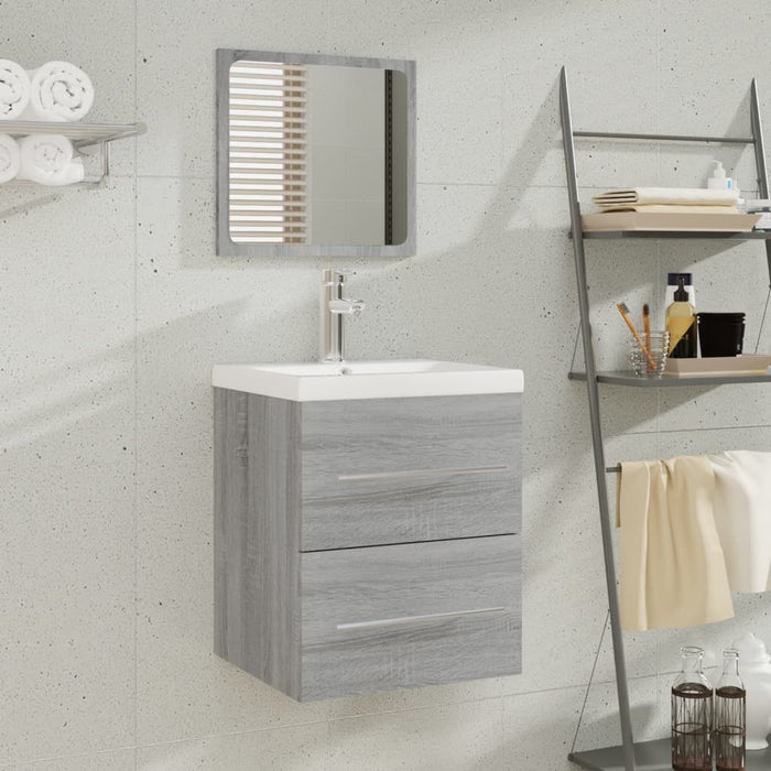 Mobile Bagno e Lavabo Integrato-Lavandino-Armadietto da bagno Grigio Sonoma Legno Multistrato 932520
