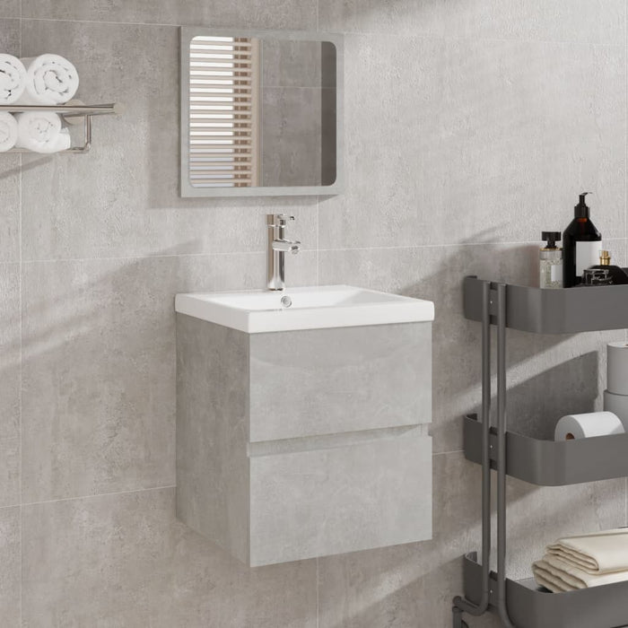 Mobile da Bagno con Lavabo e Specchio Grigio Cemento 3114174