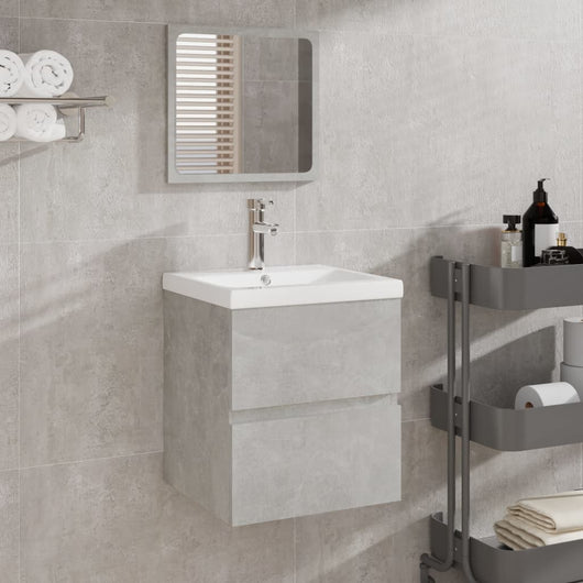 Mobile da Bagno con Lavabo e Specchio-Armadietto da bagno con Lavandino Grigio Cemento