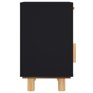 Comodino Nero in Legno Massello di Pino e Rattan Naturale 345608