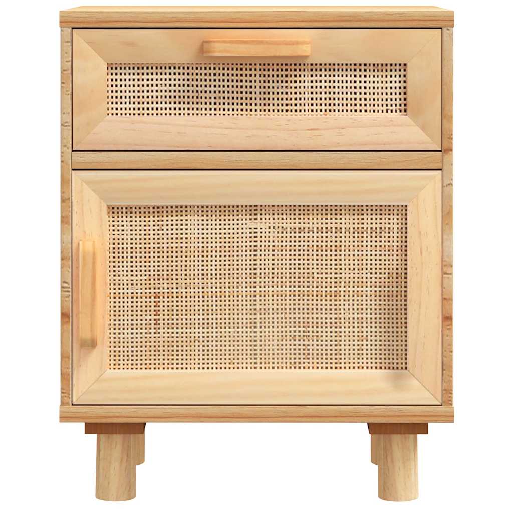 Comodini 2 pz Marroni Legno Massello di Pino e Rattan Naturale 345611