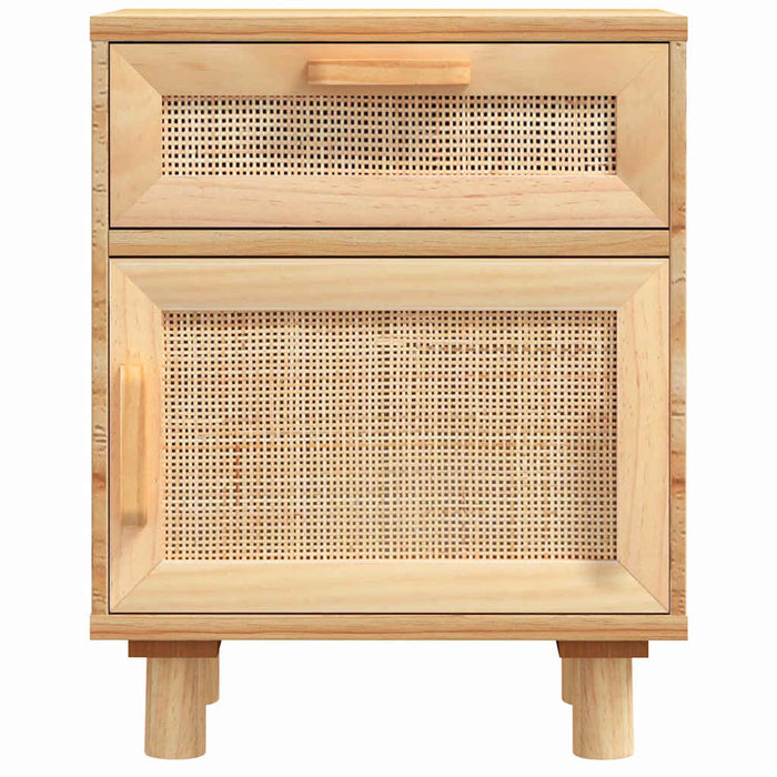 Comodini 2 pz Marroni Legno Massello di Pino e Rattan Naturale cod mxl 63106