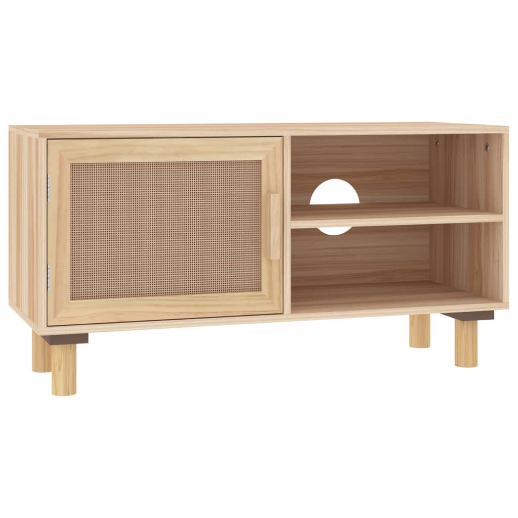 Mobile TV Marrone 80x30x40 cm Massello Pino e Rattan Naturale 345614