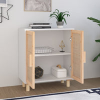 Credenza Bianca 60x30x70 cm Legno Massello Pino Rattan Naturale 345630