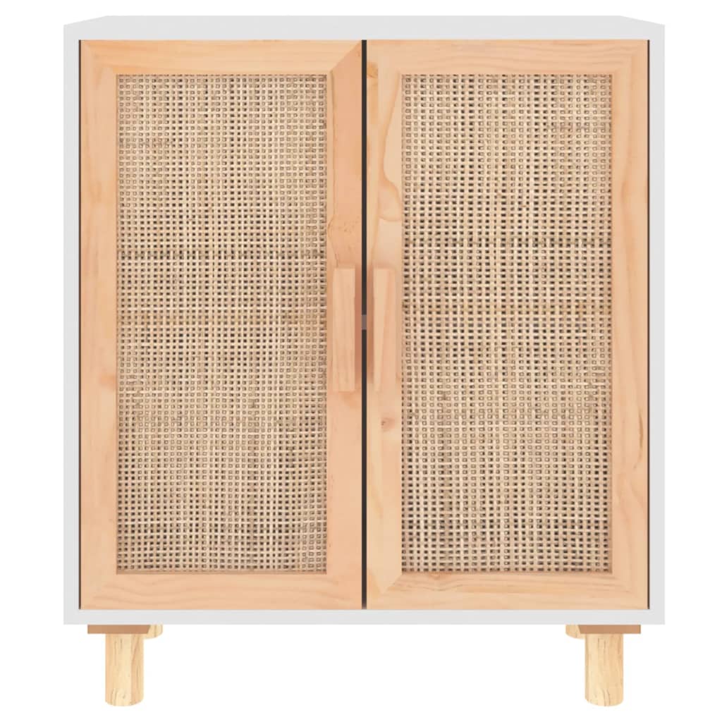 Credenza Bianca 60x30x70 cm Legno Massello Pino Rattan Naturale 345630