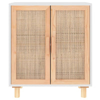 Credenza Bianca 60x30x70 cm Legno Massello Pino Rattan Naturale 345630