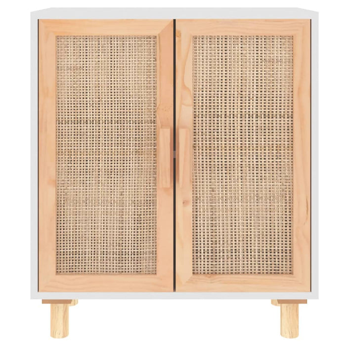 Credenza Bianca 60x30x70 cm Legno Massello Pino Rattan Naturale 345630