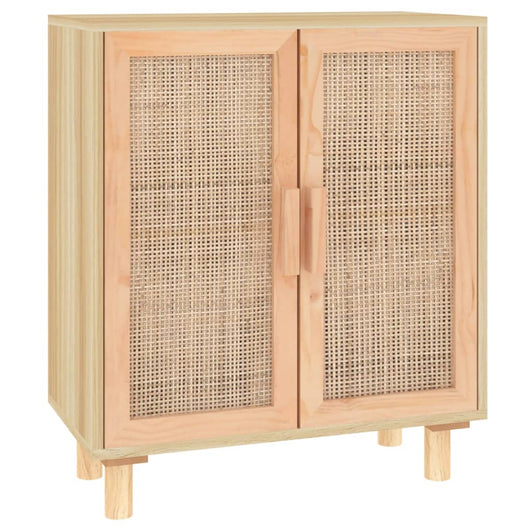 Credenza Marrone 60x30x70cm Legno Massello Pino Rattan Naturale 345632