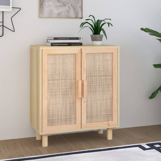 Credenza Marrone 60x30x70cm Legno Massello Pino Rattan Naturale 345632