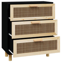 Credenza Nera 60x30x70 cm Legno Massello Pino e Rattan Naturale 345634