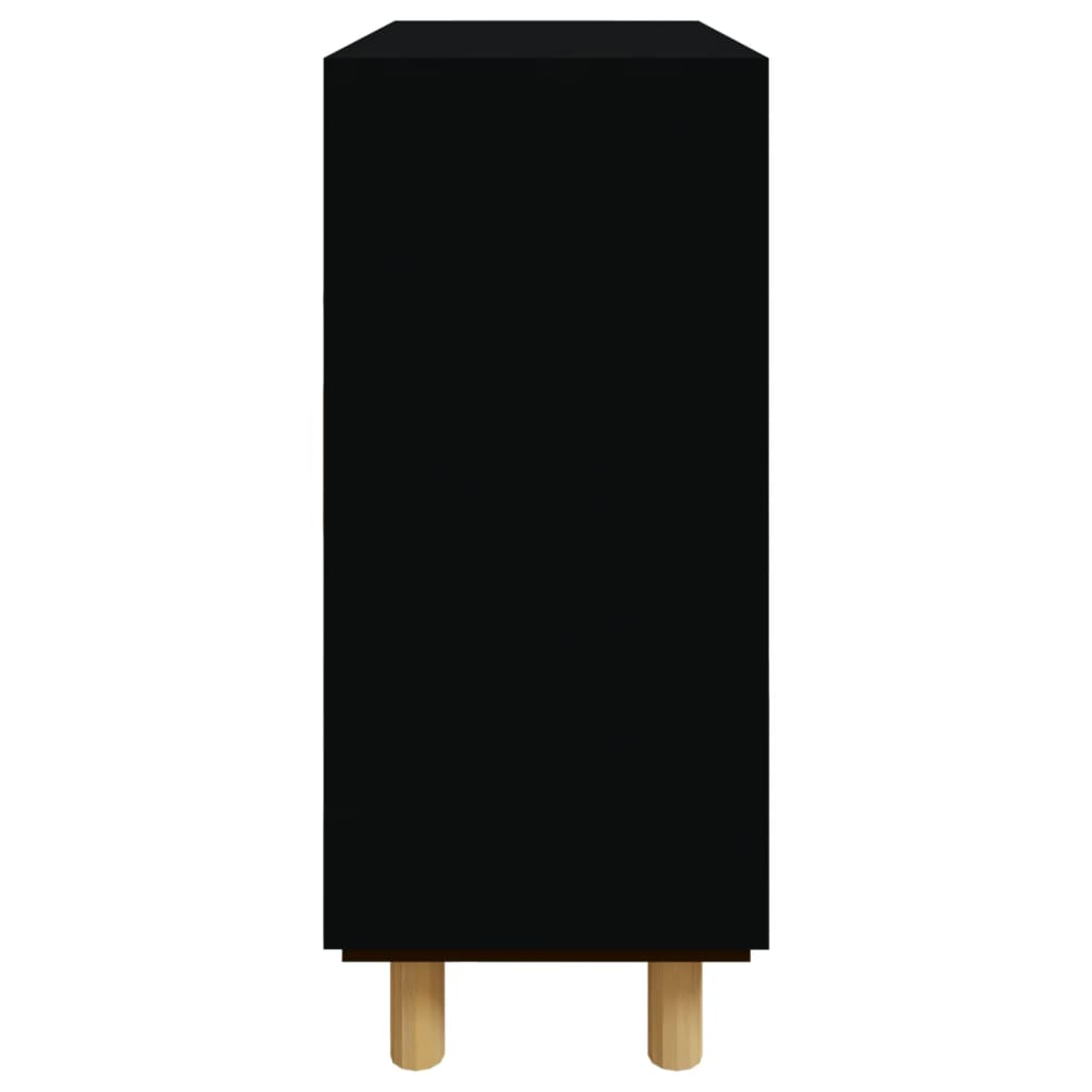 Credenza Nera 60x30x70 cm Legno Massello Pino e Rattan Naturale 345634