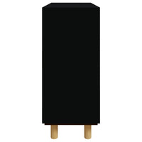 Credenza Nera 60x30x70 cm Legno Massello Pino e Rattan Naturale 345634