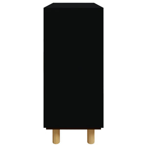 Credenza-Buffet-Armadio da cucina Nera 60x30x70 cm Legno Massello Pino e Rattan Naturale 510955