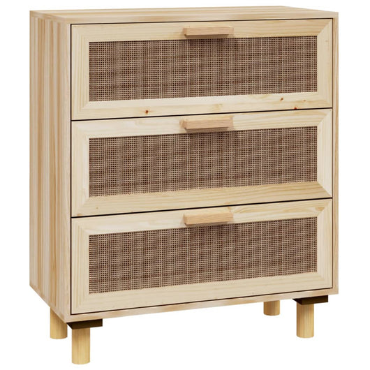 Credenza Marrone 60x30x70cm Legno Massello Pino Rattan Naturale 345635
