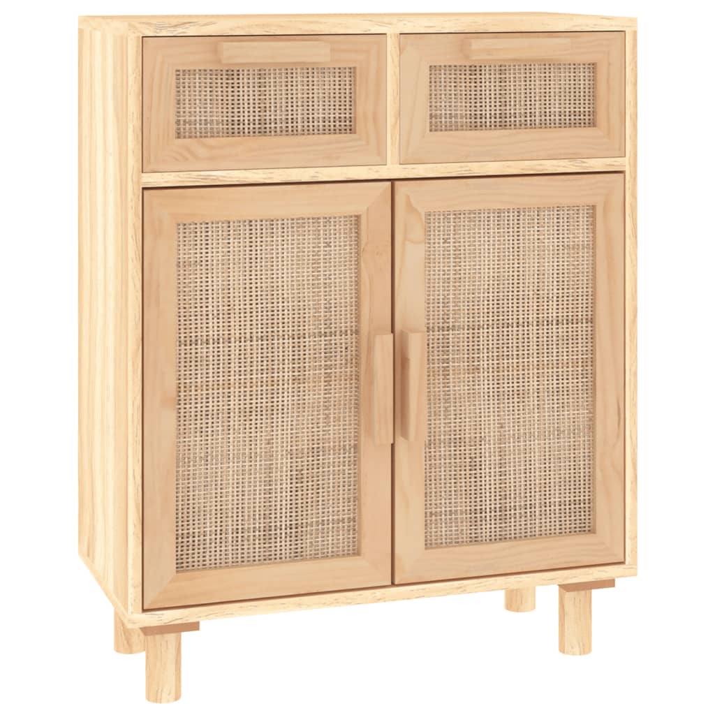 Credenza Marrone 60x30x75cm Legno Massello Pino Rattan Naturale 345638